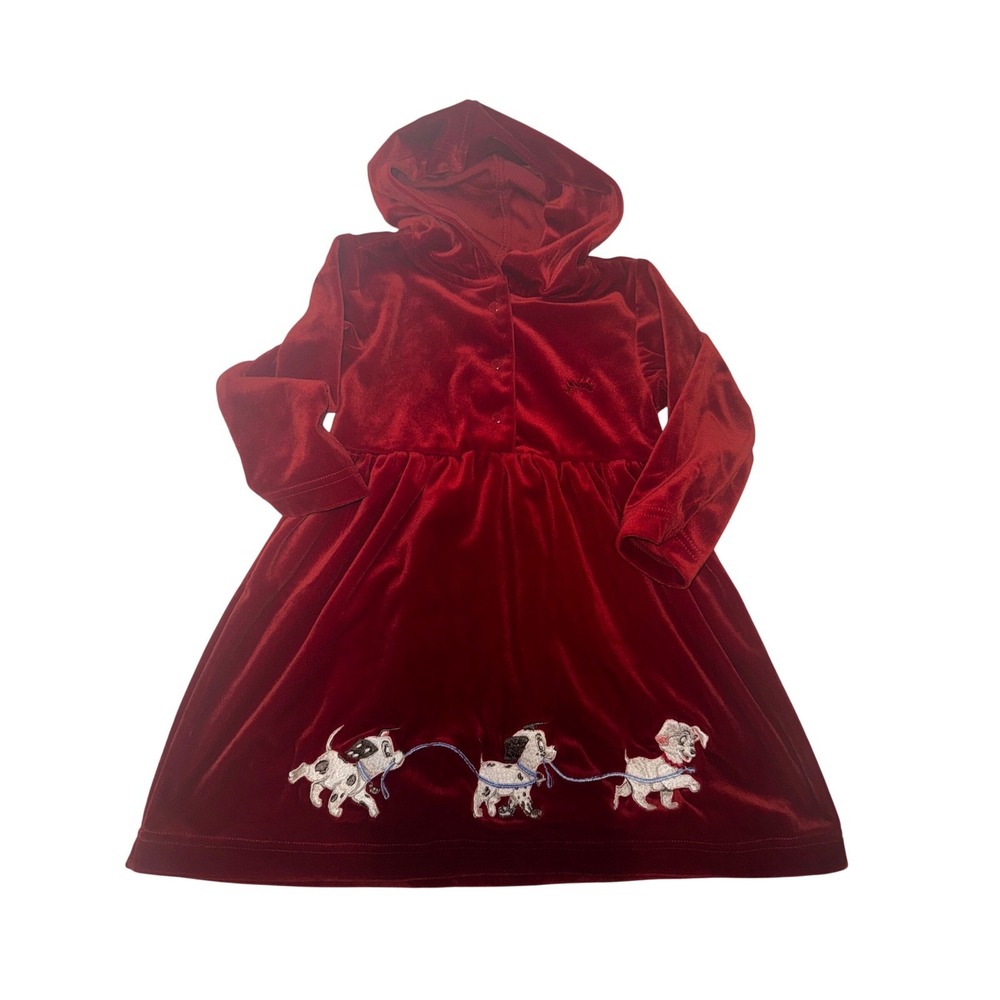 Disney Store 101 Dalmatians Red Velvet Hooded Dress Kids Size 2T Holiday Puppy